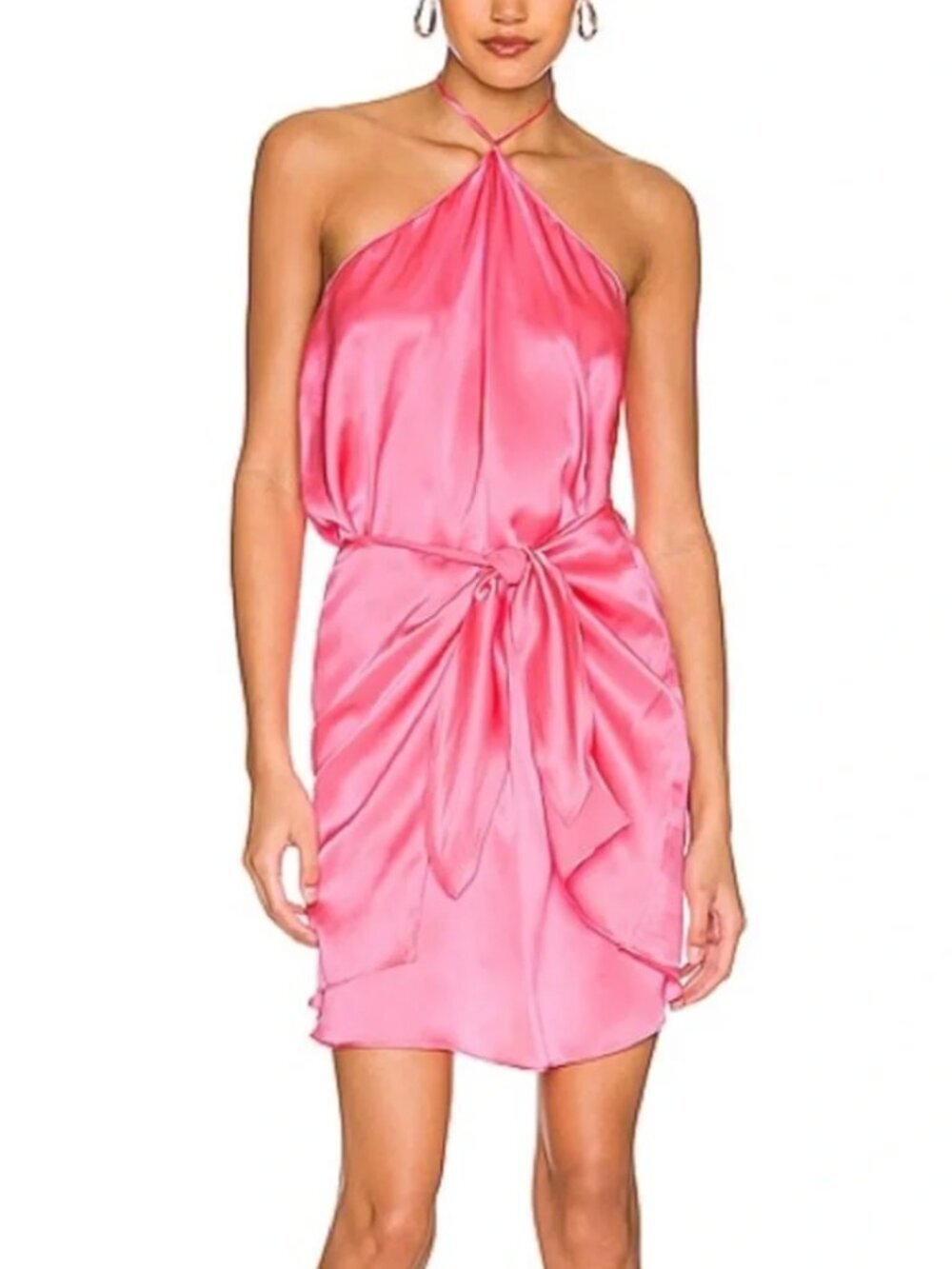 NWT Amanda Uprichard | 100% Silk Marrone Halter Mini Dress in Pink Ribbon - Sz L